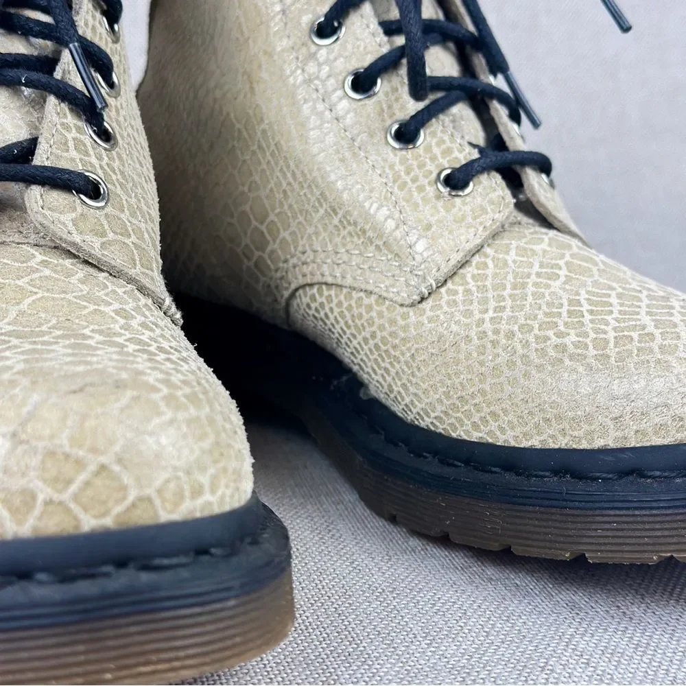 Dr. Martens Womens 1460W Tan Suede Snakeskin Combat Pascal Boots Size Women US 9 - Picture 9 of 16